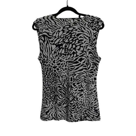 Anne Klein Animal Print Wrap Ruched Style Sleeveless Top - Picture 4 of 13